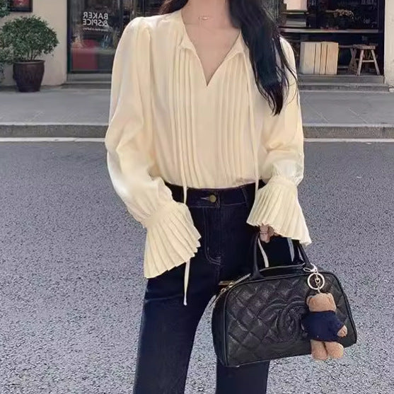 Blouson Sleeve Inner Shirt Korean Style French Long Sleeve Shirt for Women