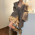 Casual Blazer Jacket Brown Plaid Suit Coat for Women