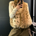 American Retro Fashion Stand Collar Gradient Leopard Print Vest for Women
