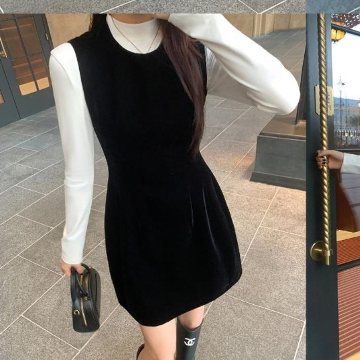 Black velvet vest dress